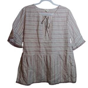 Caslon Red Striped Coastal Nautical Frayed Hem Natural Women's Top Size XL